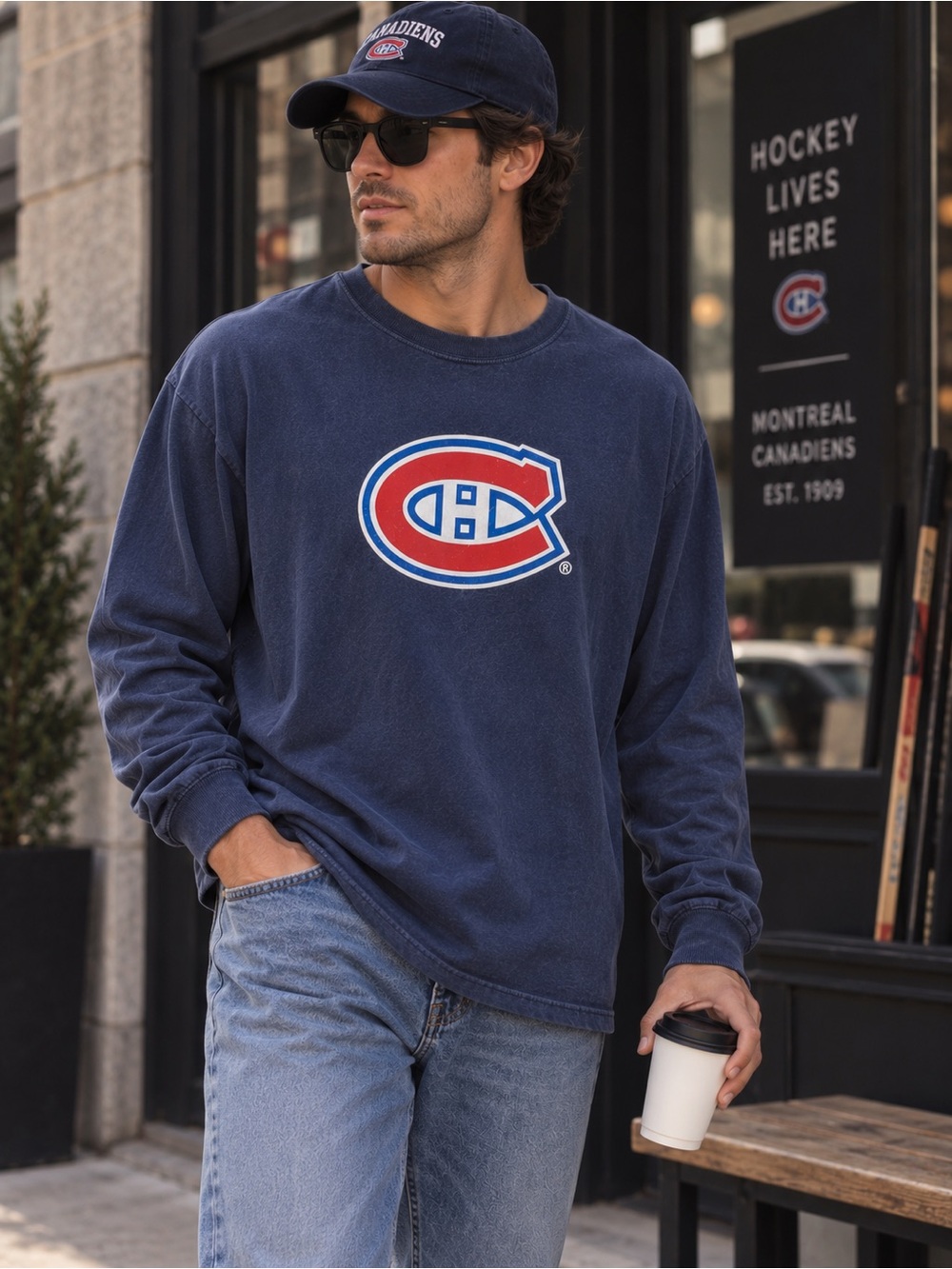 Vintage M&O Knits Montreal Canadians NHL Navy Long Sleeve Shirt 100% Cotton Lg